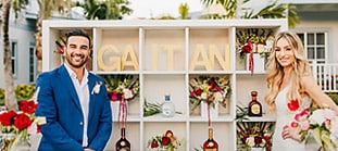 Couple posing infront of altar