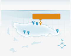 Location map showing Bluemoon Villa on Fowl Cay island