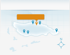 Location map showing Lindon Villa on Fowl Cay island