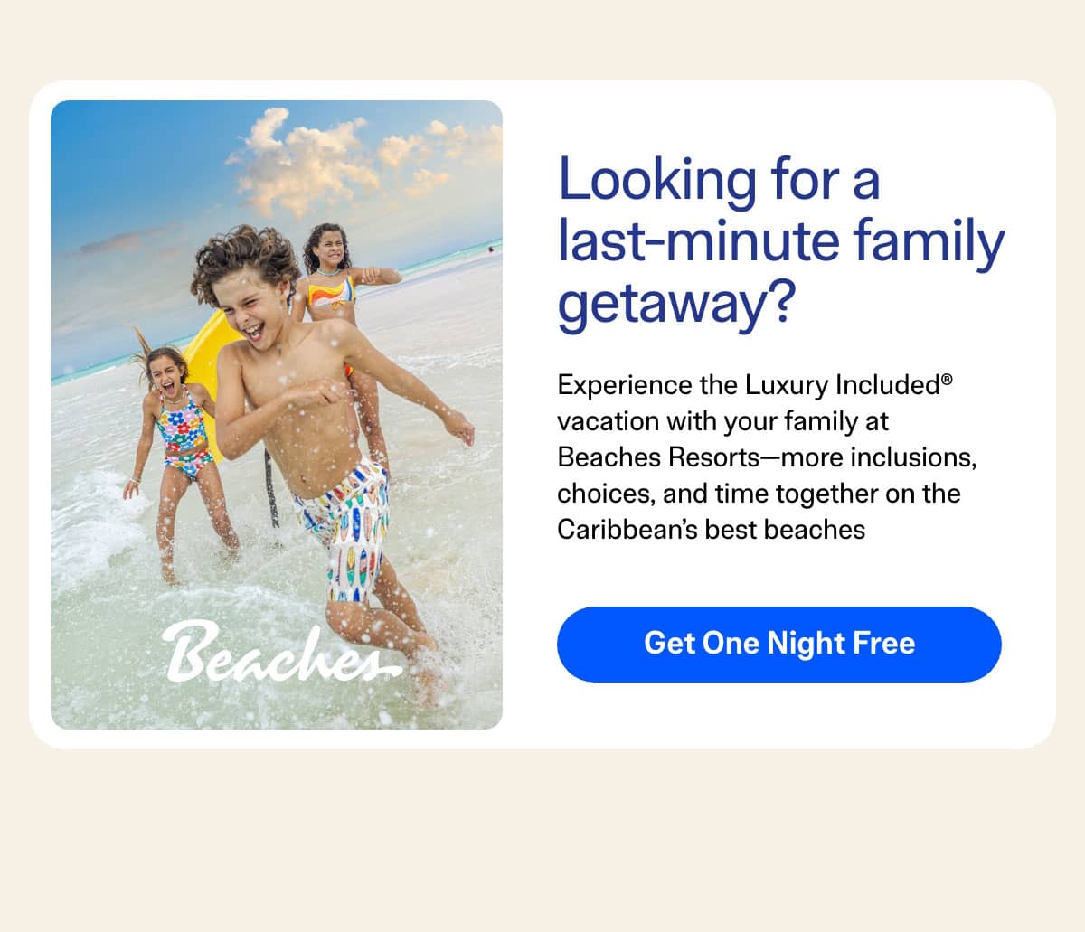Beaches Get One Night Free