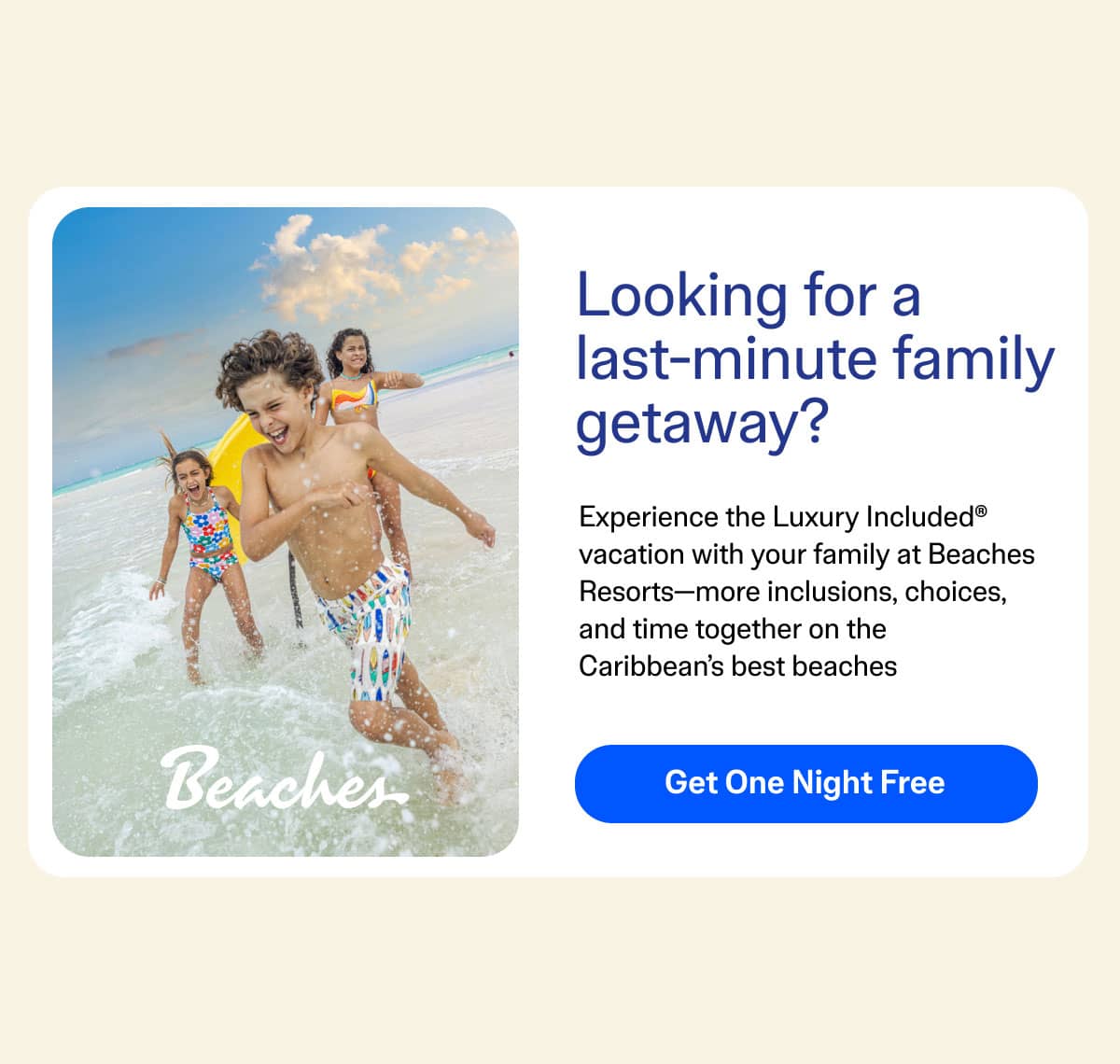 Beaches Get One Night Free
