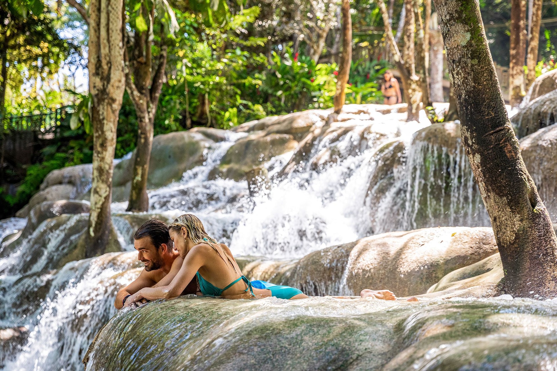Jamaica Ocho RIos Dunns River Falls Couple Water