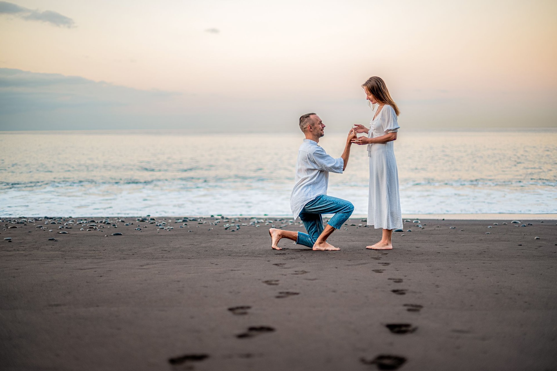 One Knee Beach Proposal Ring