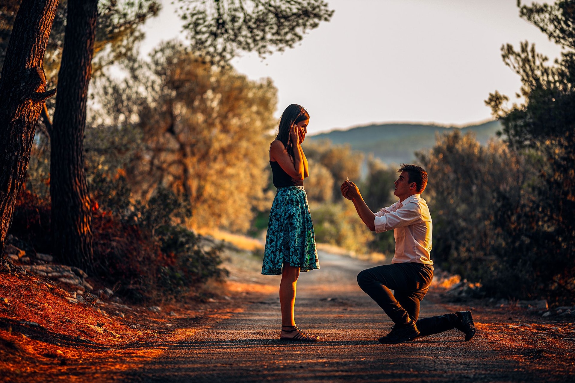 Sunset Couple Proposal Fall
