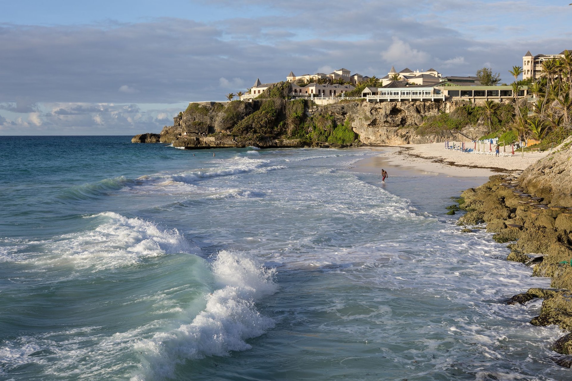 Crane Beach waves and cliffside resort in Barbados