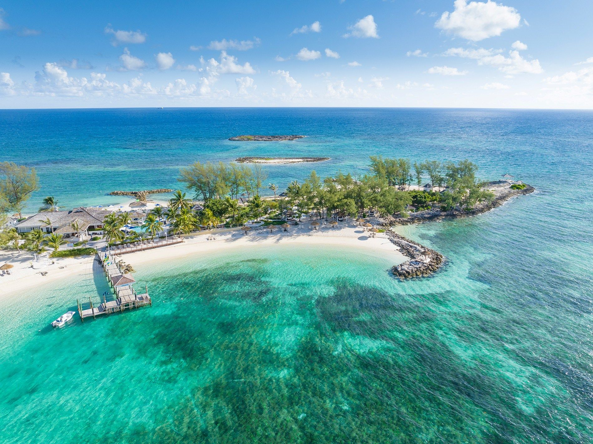 Private offshore island at Sandals Royal Bahamian accessible by boat from Cable Beach Nassau