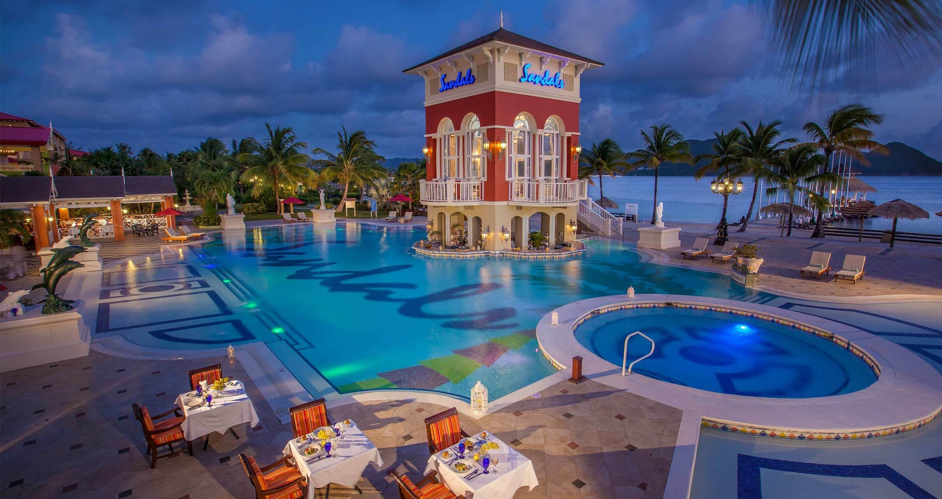 Sandals Grande St Lucian All Inclusive - Pools At Night