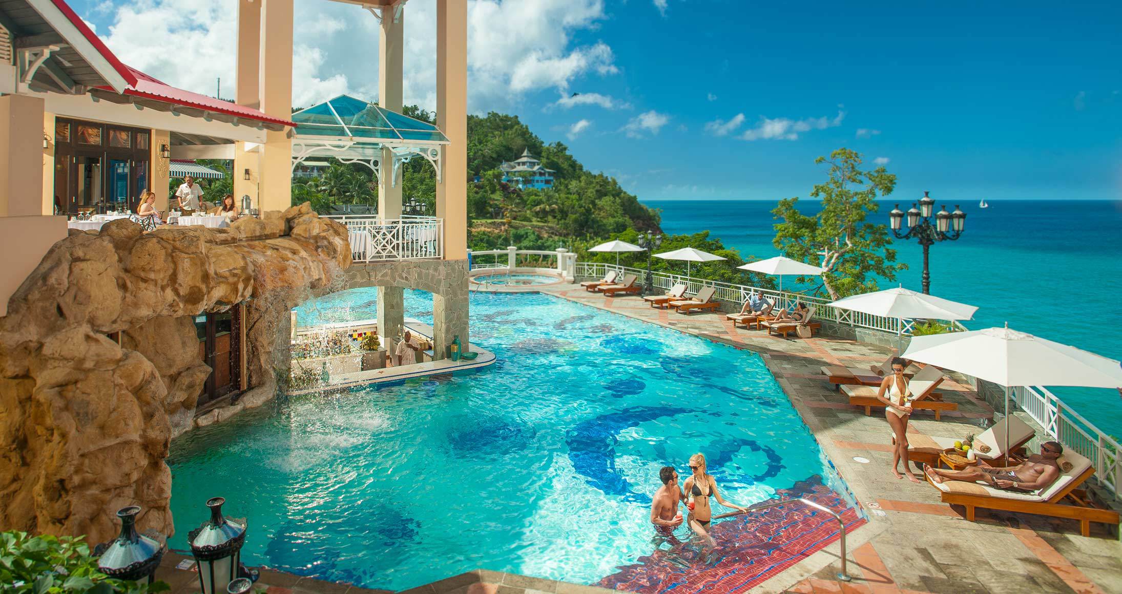 Sandals Regency La Toc Luxury Resort In Castries St Lucia Sandals   Pool Waterfall Couple 