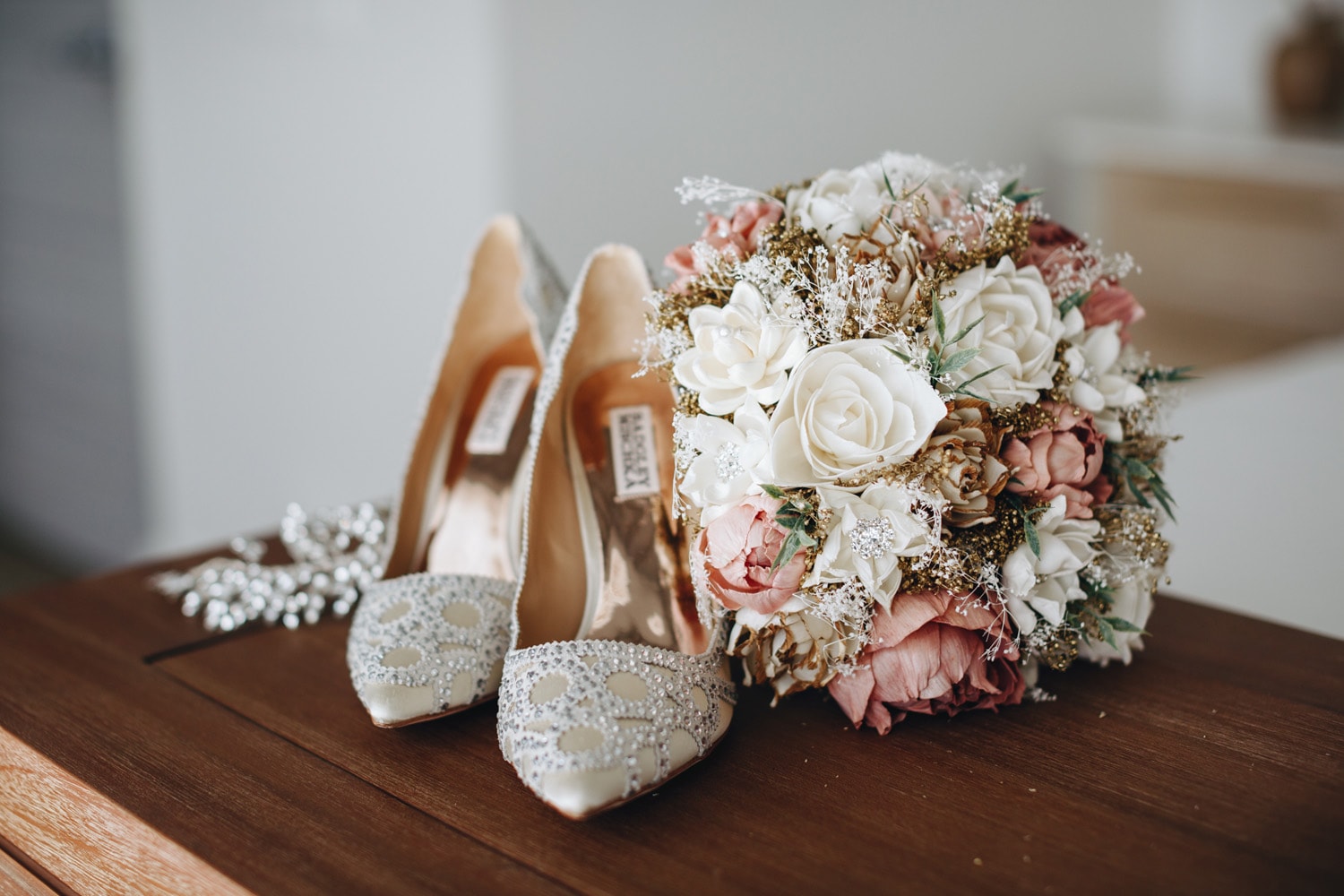 Wedding Heels and Bouquet